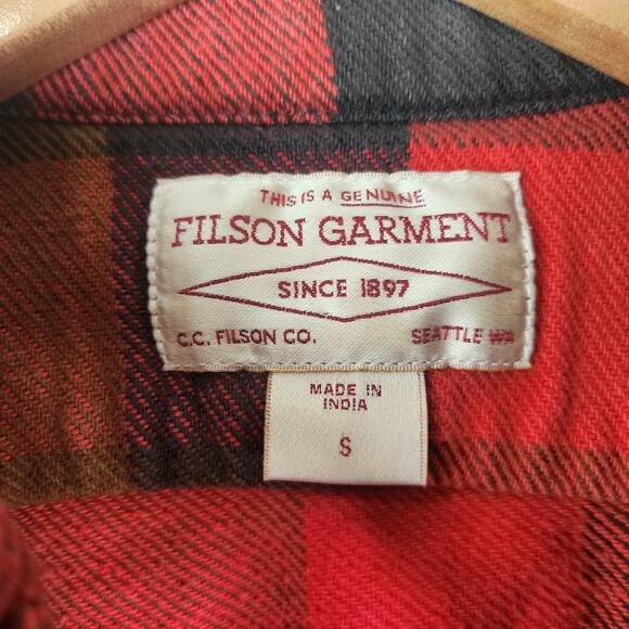 Filson Vintage Flannel Work Shirt Men's Small Red Plaid Cotton Button Down - Picture 4 of 7